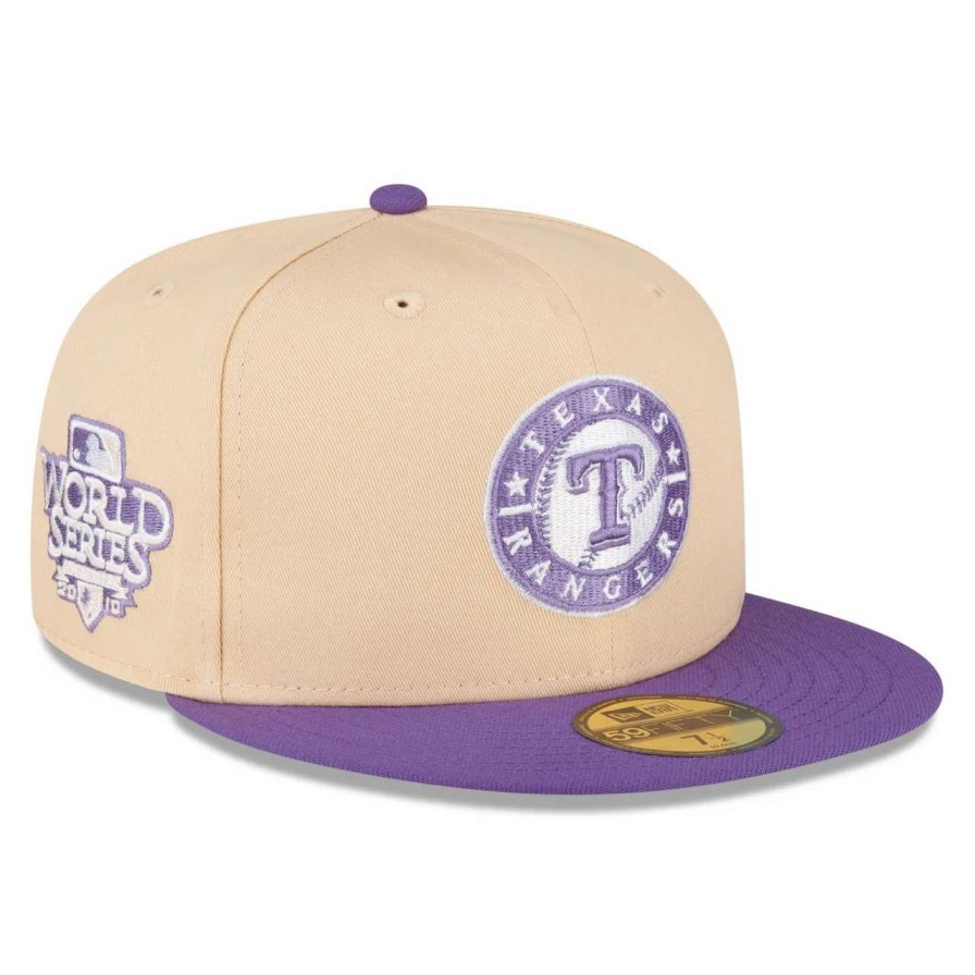 Texas Rangers Caps * | Men'S Texas Rangers New Era Peach/Purple 2010 World Series Side Patch 59Fifty Fitted Hat