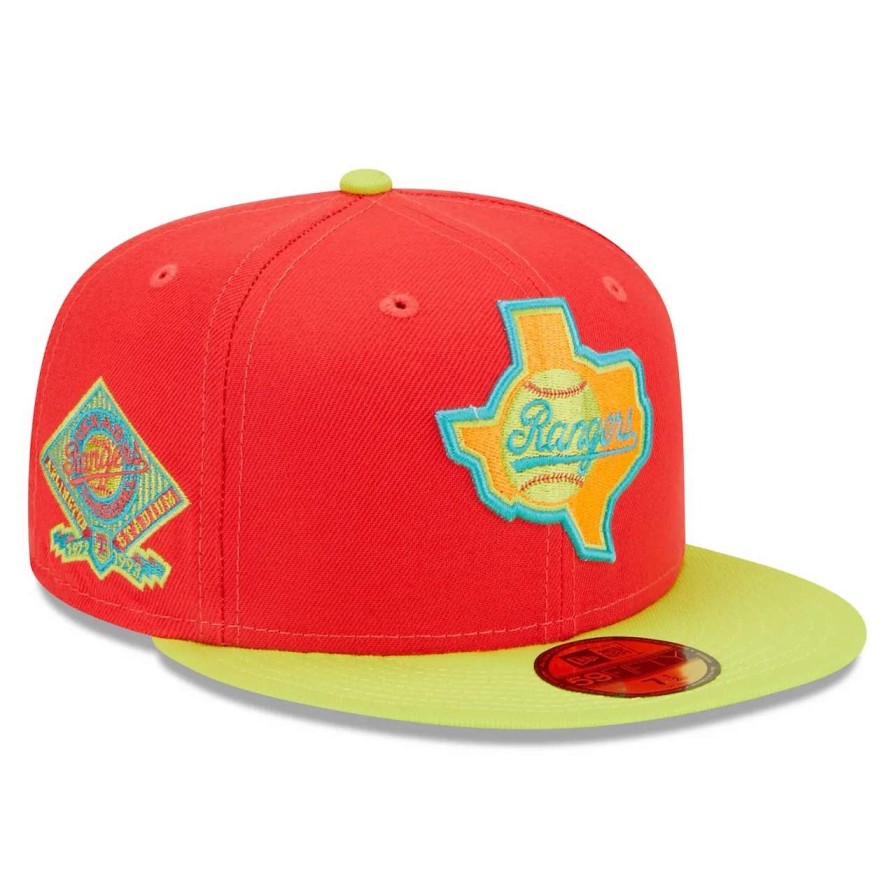 Texas Rangers Caps * | Men'S Texas Rangers New Era Red/Neon Green Arlington Stadium Lava Highlighter Combo 59Fifty Fitted Hat