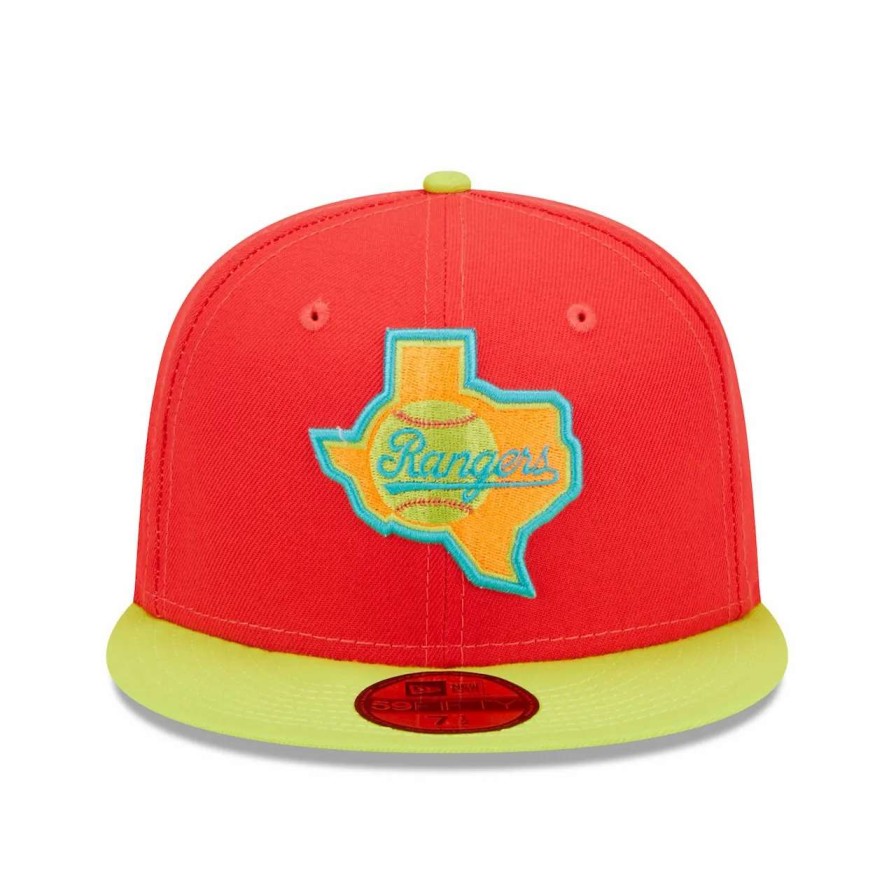 Texas Rangers Caps * | Men'S Texas Rangers New Era Red/Neon Green Arlington Stadium Lava Highlighter Combo 59Fifty Fitted Hat