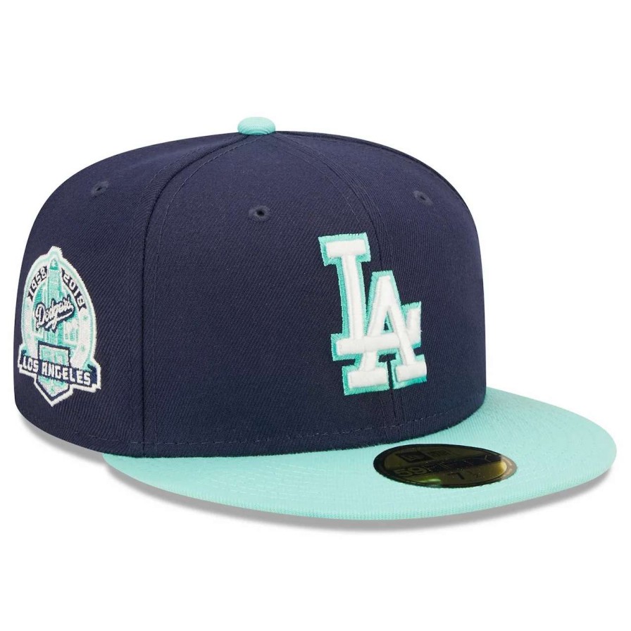 Los Angeles Dodgers Caps * | Men'S Los Angeles Dodgers New Era Navy 60Th Anniversary Cooperstown Collection Team Uv 59Fifty Fitted Hat