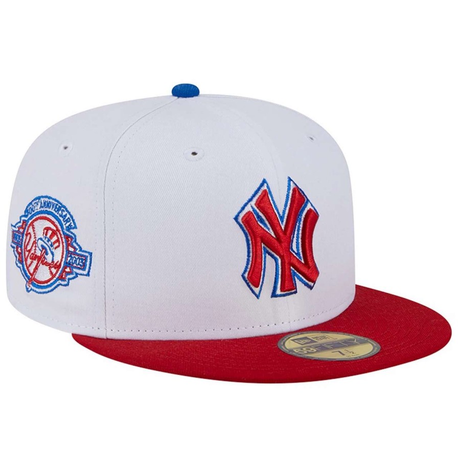 New York Yankees Caps * | Men'S New York Yankees New Era White/Red Undervisor 59Fifty Fitted Hat