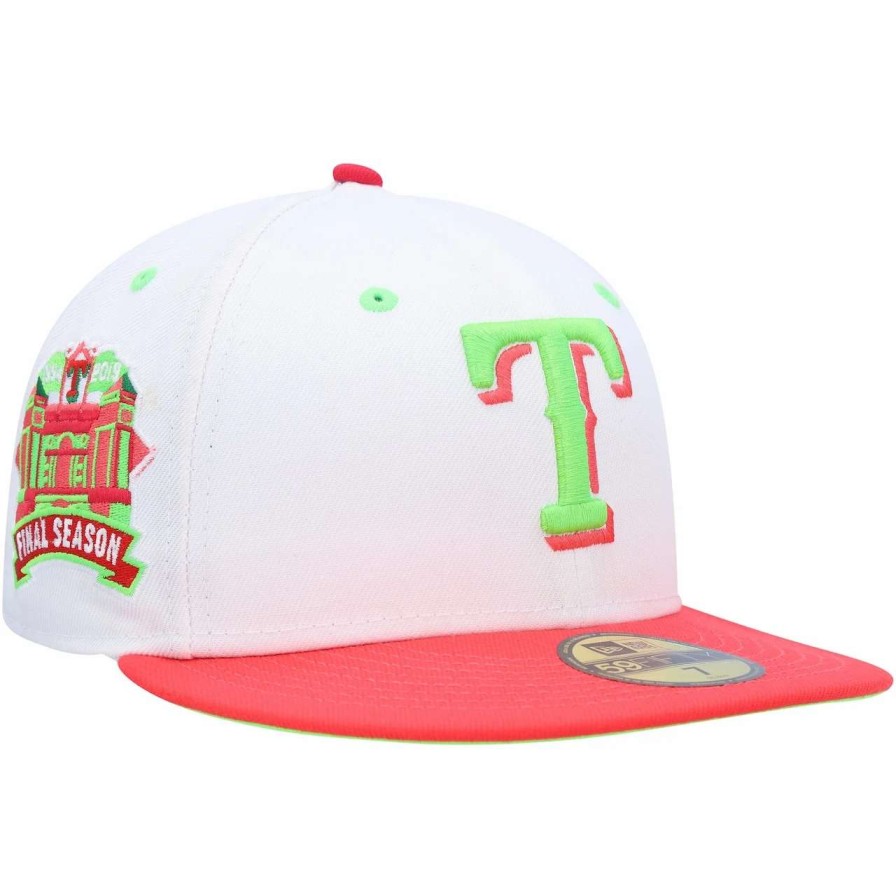 Texas Rangers Caps * | Men'S Texas Rangers New Era White/Coral Globe Life Park Final Season Strawberry Lolli 59Fifty Fitted Hat