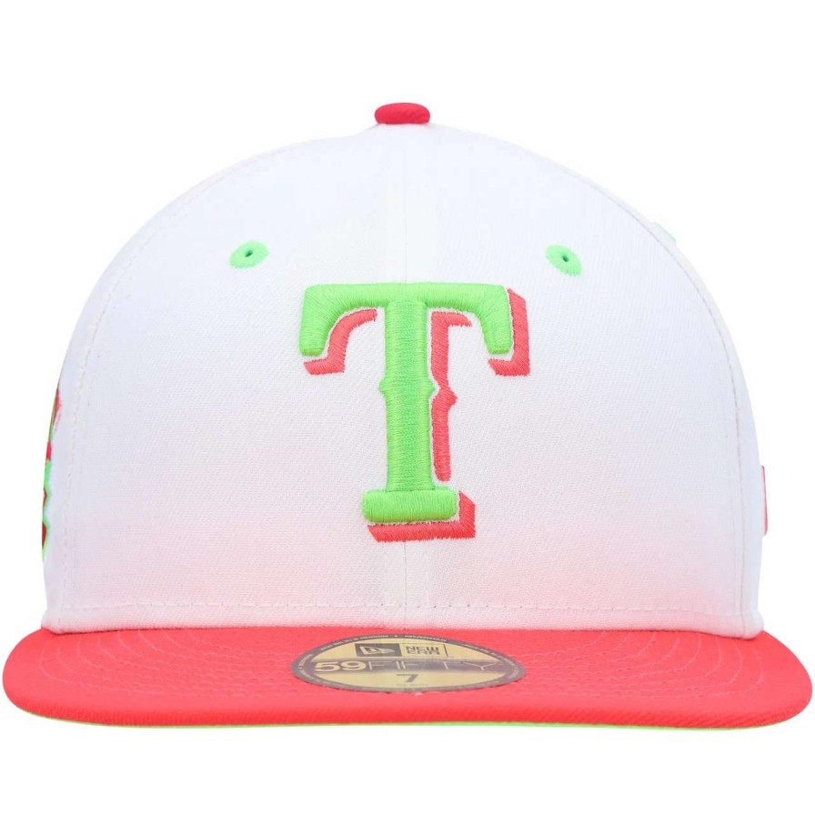 Texas Rangers Caps * | Men'S Texas Rangers New Era White/Coral Globe Life Park Final Season Strawberry Lolli 59Fifty Fitted Hat