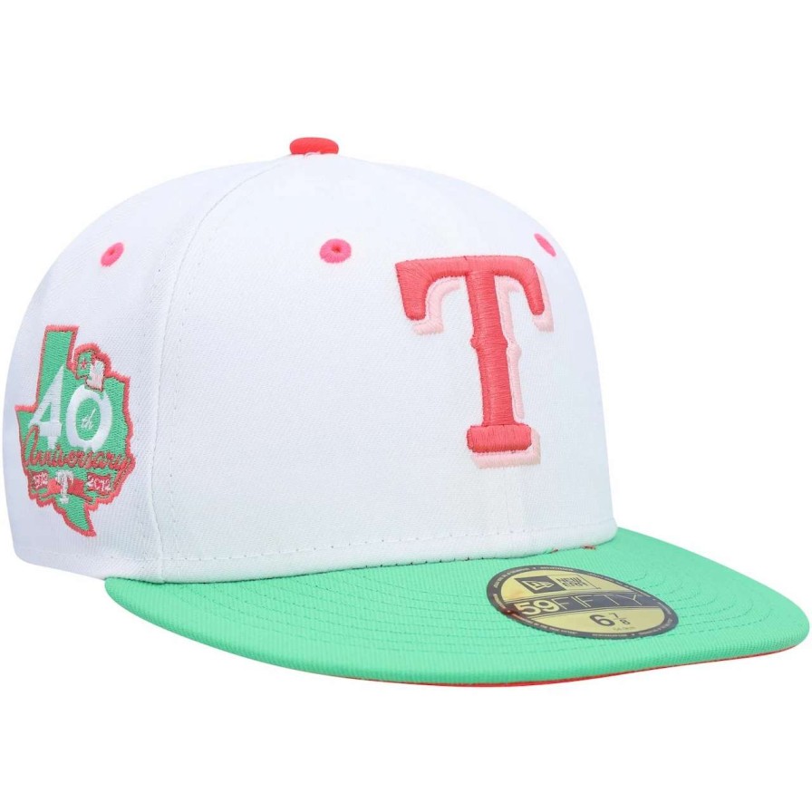 Texas Rangers Caps * | Men'S Texas Rangers New Era White/Green 40Th Anniversary Watermelon Lolli 59Fifty Fitted Hat