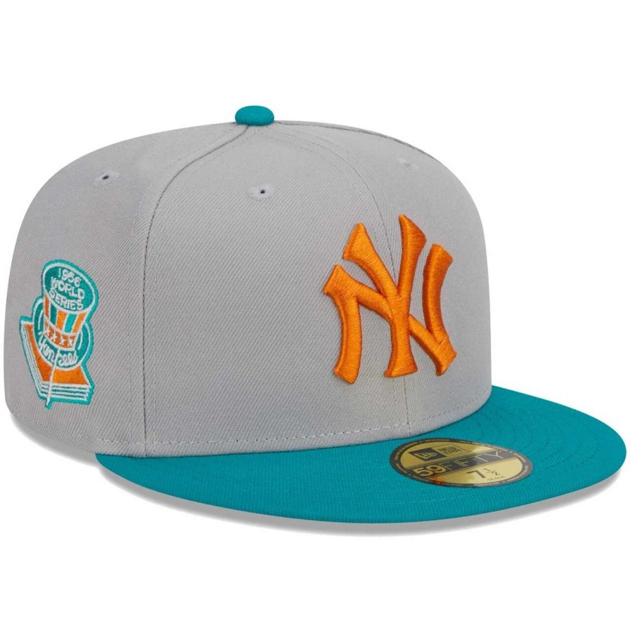 New York Yankees Caps * | Men'S New York Yankees New Era Gray/Teal 59Fifty Fitted Hat