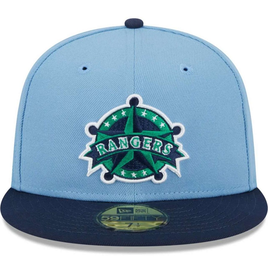 Texas Rangers Caps * | Men'S Texas Rangers New Era Light Blue/Navy Green Undervisor 59Fifty Fitted Hat