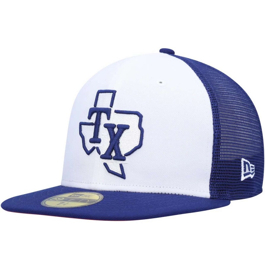 Texas Rangers Caps * | Men'S Texas Rangers New Era White/Royal 2023 On-Field Batting Practice 59Fifty Fitted Hat