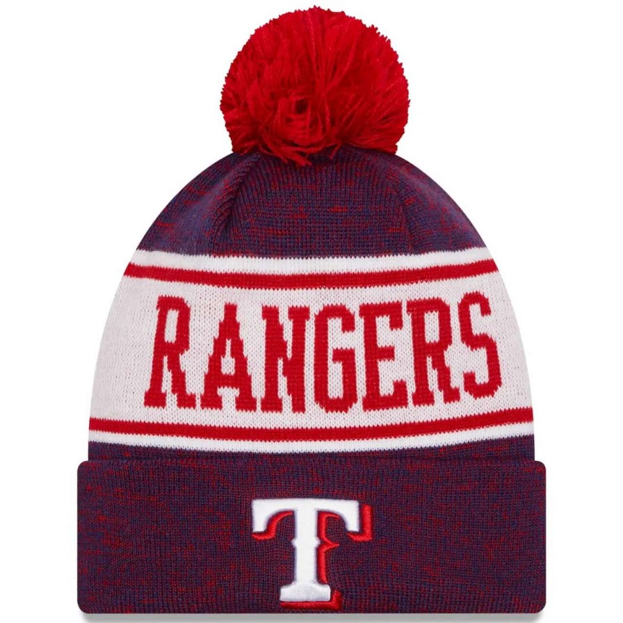 Texas Rangers Caps * | Youth Texas Rangers New Era Royal Banner Cuffed Pom Knit Hat