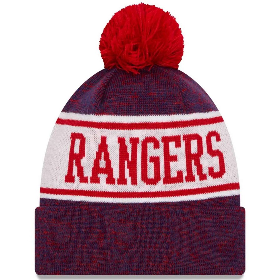 Texas Rangers Caps * | Youth Texas Rangers New Era Royal Banner Cuffed Pom Knit Hat