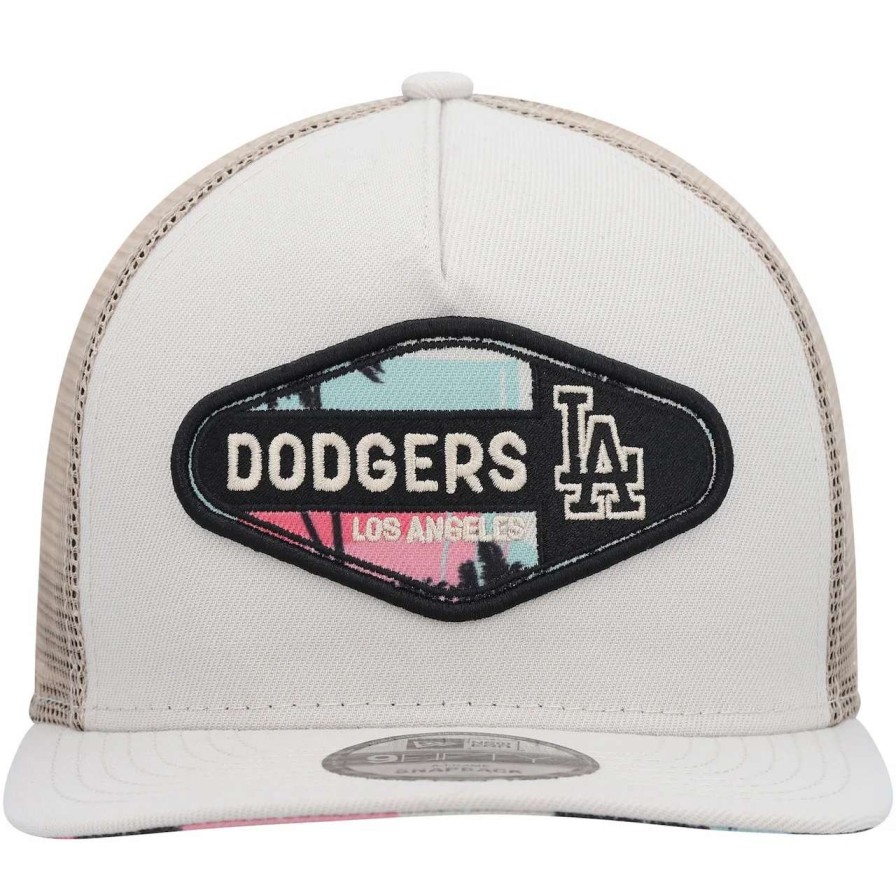 Los Angeles Dodgers Caps * | Men'S Los Angeles Dodgers New Era Natural Retro Beachin' Patch A-Frame Trucker 9Fifty Snapback Hat