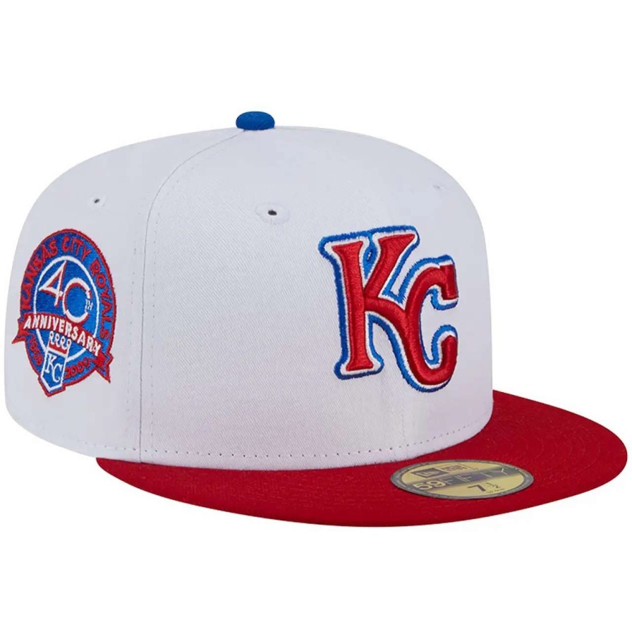 Kansas City Royals Caps * | Men'S Kansas City Royals New Era White/Red Undervisor 59Fifty Fitted Hat