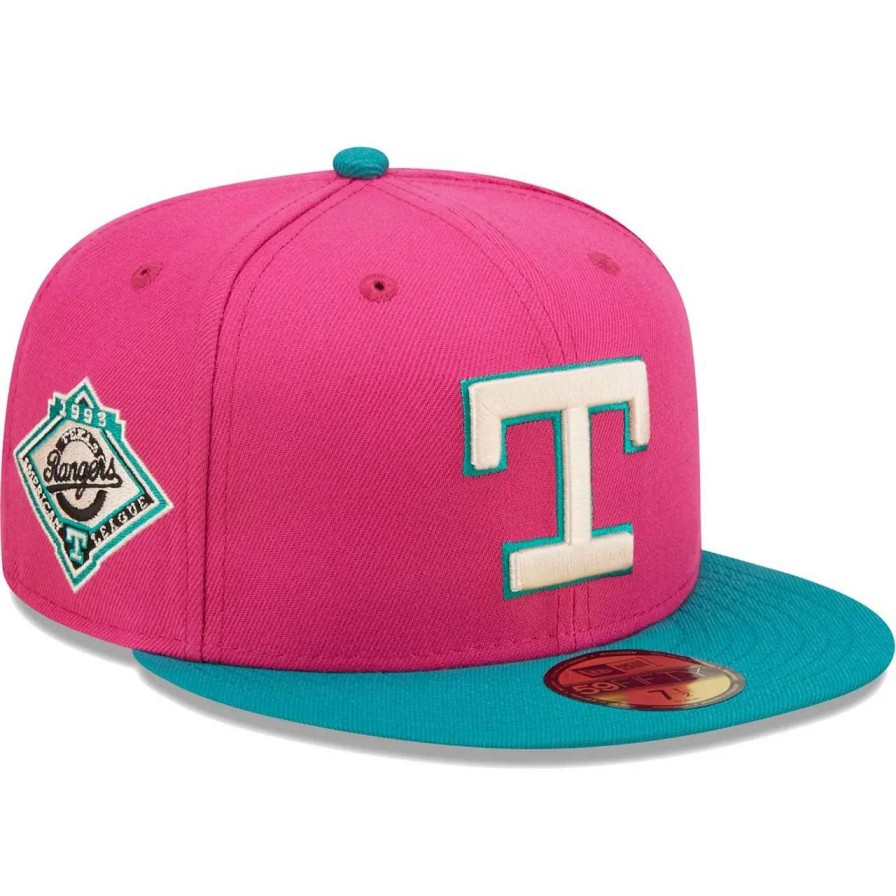 Texas Rangers Caps * | Men'S Texas Rangers New Era Pink/Green Cooperstown Collection 1993 American League Passion Forest 59Fifty Fitted Hat