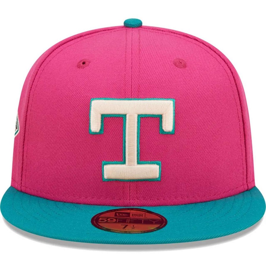 Texas Rangers Caps * | Men'S Texas Rangers New Era Pink/Green Cooperstown Collection 1993 American League Passion Forest 59Fifty Fitted Hat