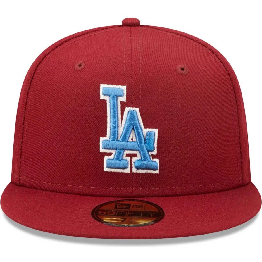 Los Angeles Dodgers Caps * | Men'S Los Angeles Dodgers New Era Cardinal 100Th Anniversary Air Force Blue Undervisor 59Fifty Fitted Hat