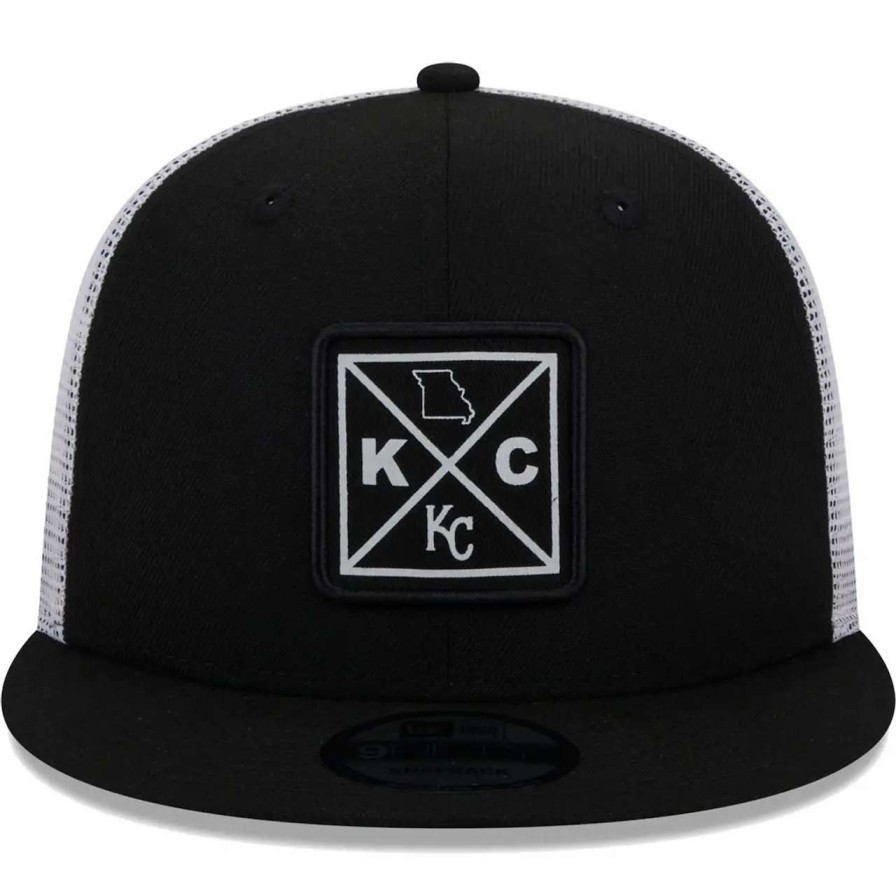 Kansas City Royals Caps * | Men'S Kansas City Royals New Era Black Vert Squared Trucker 9Fifty Hat