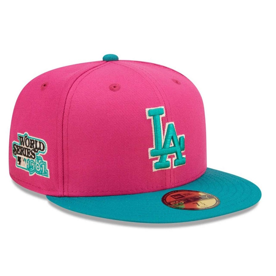 Los Angeles Dodgers Caps * | Men'S Los Angeles Dodgers New Era Pink/Green Cooperstown Collection 1981 World Series Passion Forest 59Fifty Fitted Hat