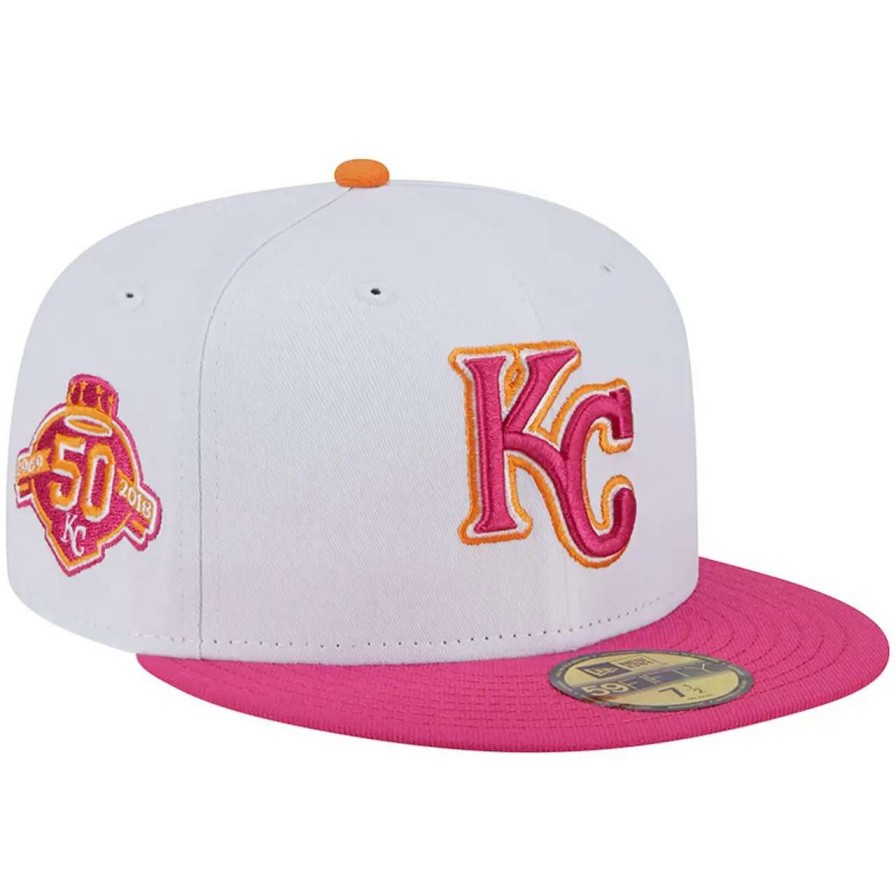 Kansas City Royals Caps * | Men'S Kansas City Royals New Era White/Pink 50Th Team Anniversary 59Fifty Fitted Hat