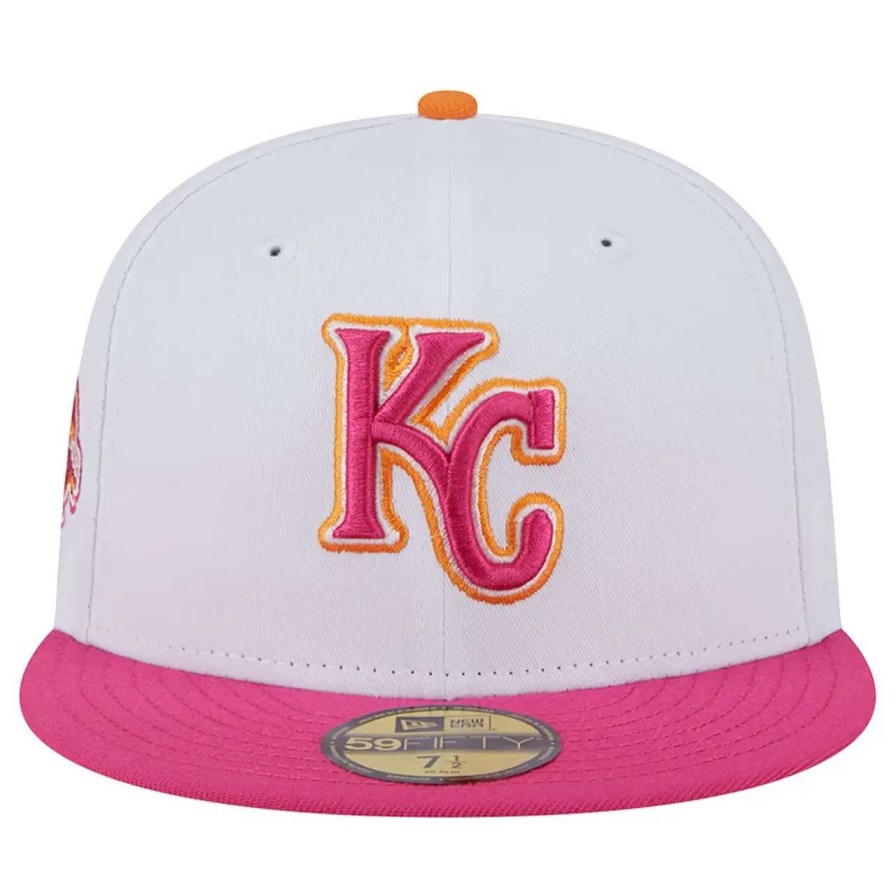 Kansas City Royals Caps * | Men'S Kansas City Royals New Era White/Pink 50Th Team Anniversary 59Fifty Fitted Hat