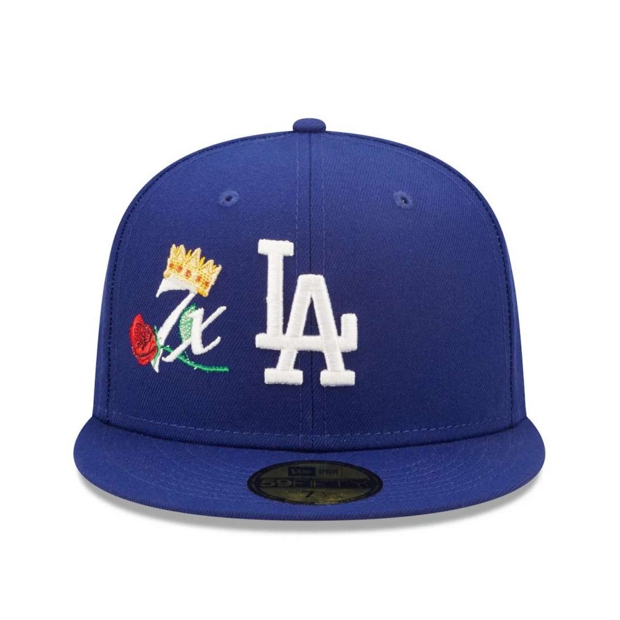 Los Angeles Dodgers Caps * | Men'S Los Angeles Dodgers New Era Royal 7X World Series Champions Crown 59Fifty Fitted Hat