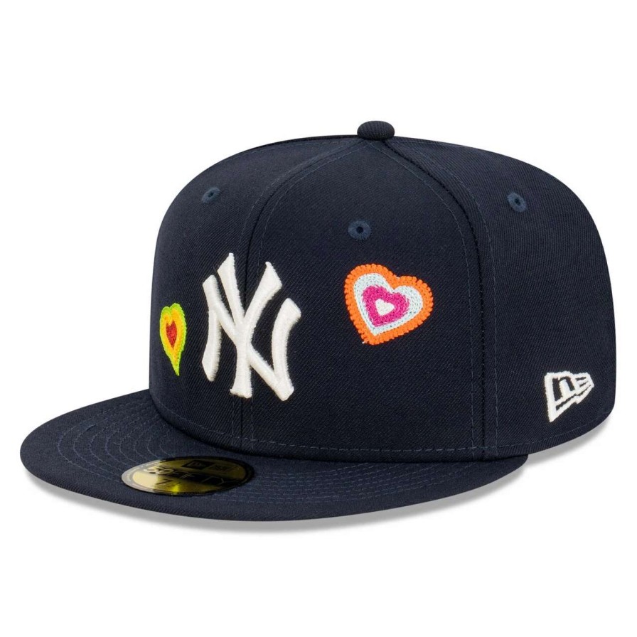 New York Yankees Caps * | Men'S New York Yankees New Era Navy Chain Stitch Heart 59Fifty Fitted Hat