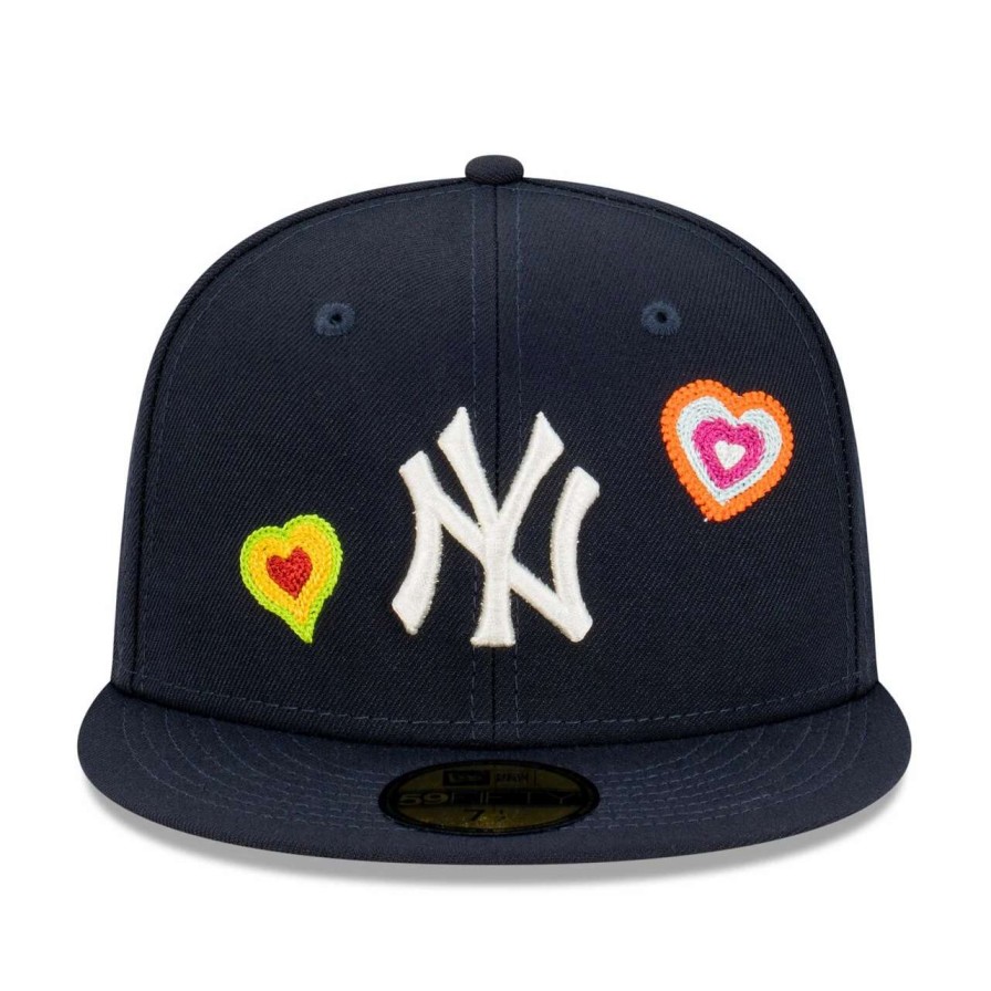 New York Yankees Caps * | Men'S New York Yankees New Era Navy Chain Stitch Heart 59Fifty Fitted Hat