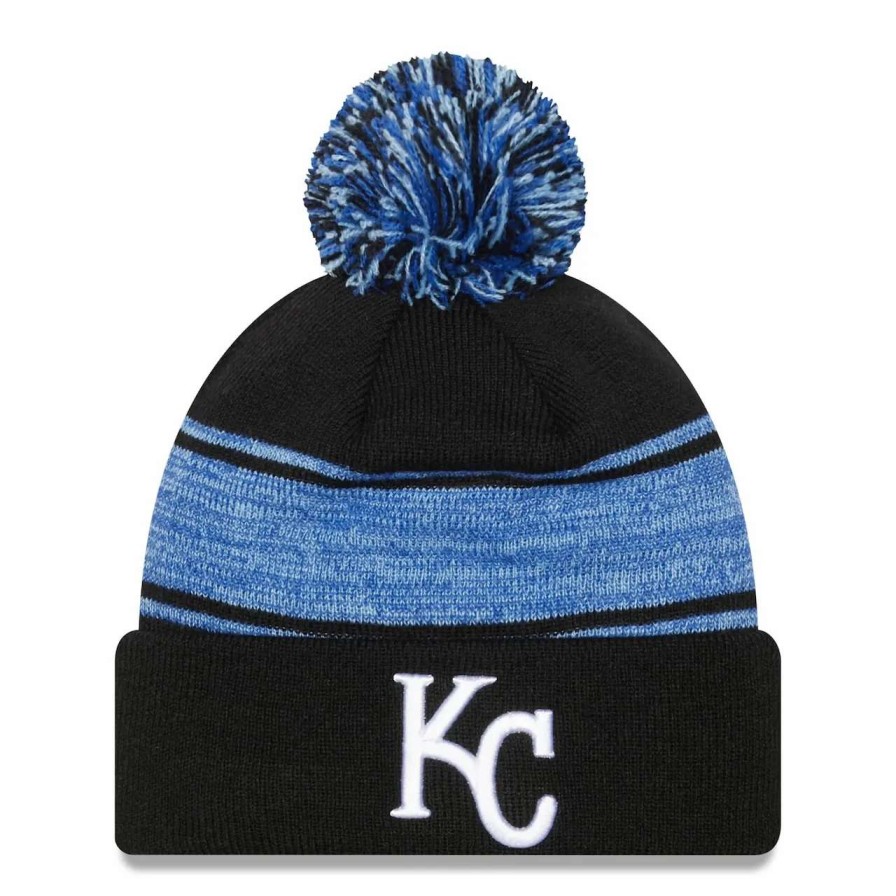 Kansas City Royals Caps * | Men'S Kansas City Royals New Era Black Chilled Cuffed Knit Hat With Pom